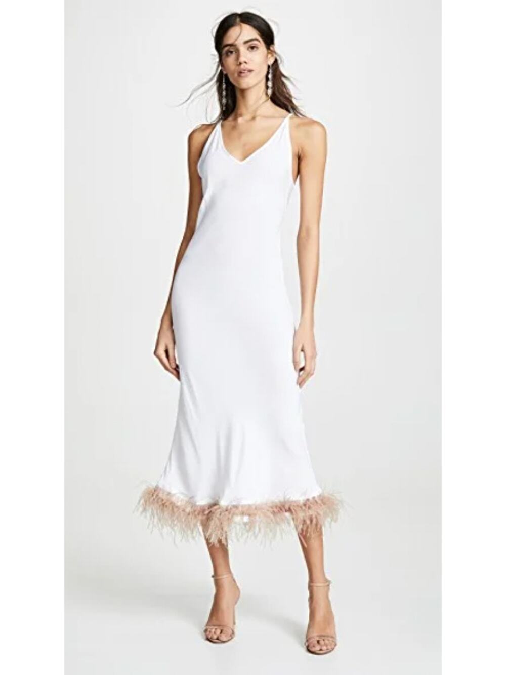 Sleeper milk Punch Feather Trim Slip Maxi Dress